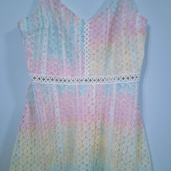 Pastel Fairy Dress Rainbow Lace Adjustable Straps Lined Zipper Back Pink Blue XL - Picture 3 of 13